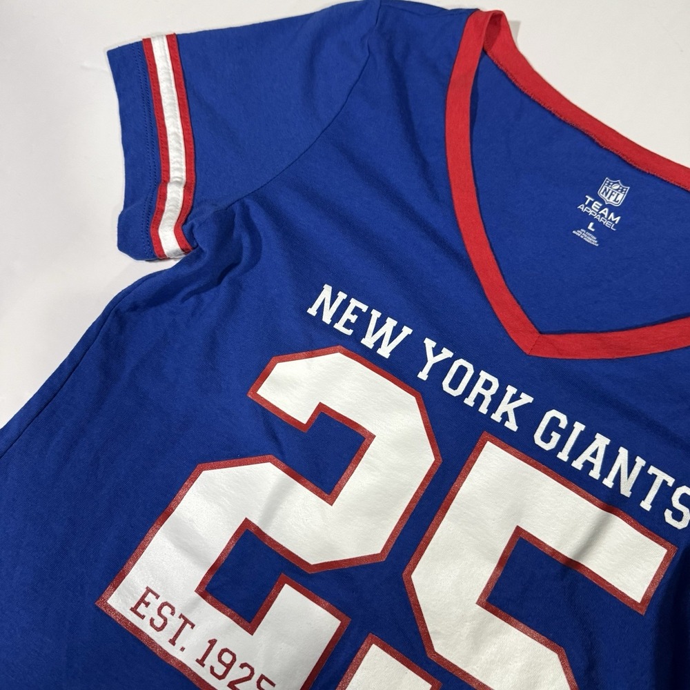 NFL Team Apparel New York Giants Women's L‎ V-Neck Jersey T-Shirt Blue 25